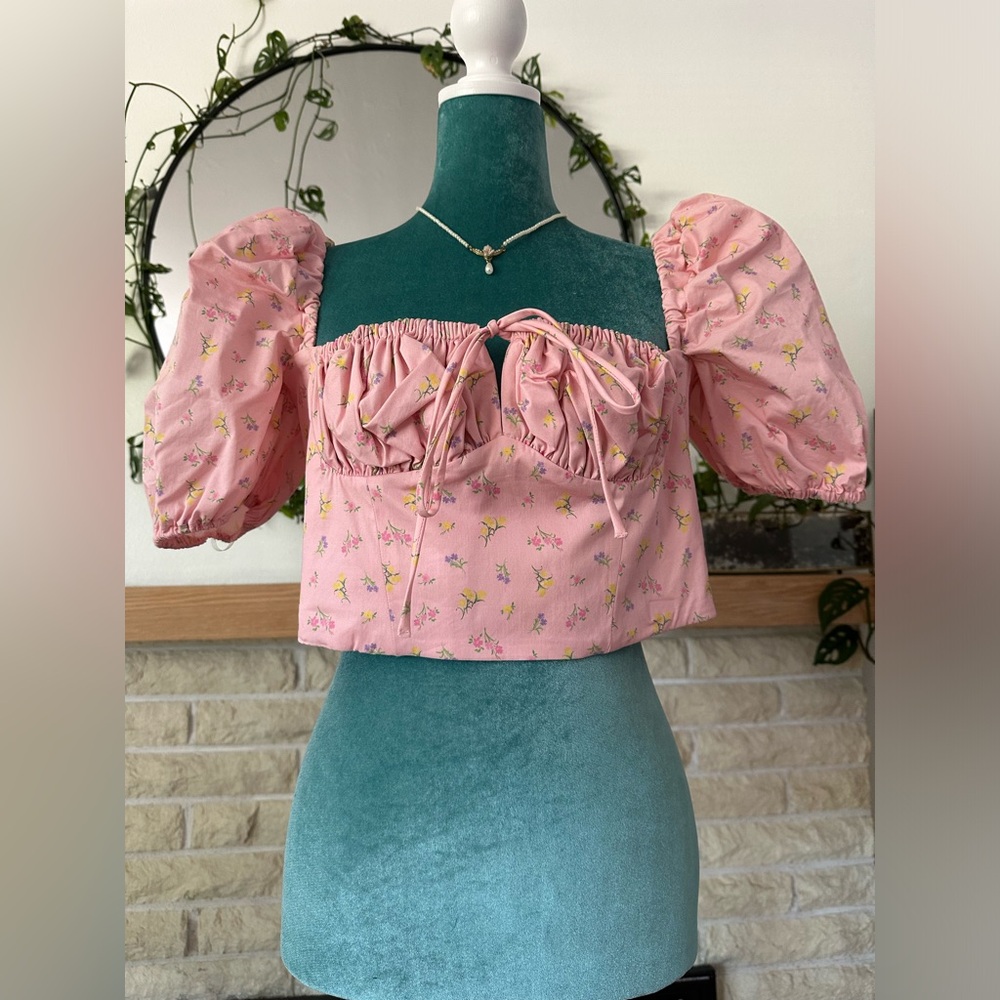 ARIANNA PINK FLORAL PUFF SLEEVE CORSET